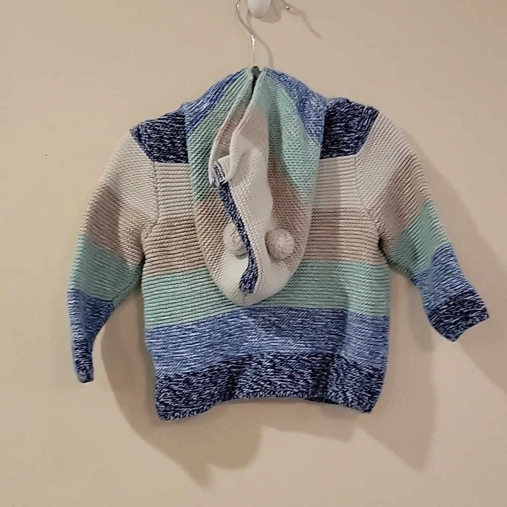 Baby Gap Sweater Stripe blue with ears hood 6-12 months